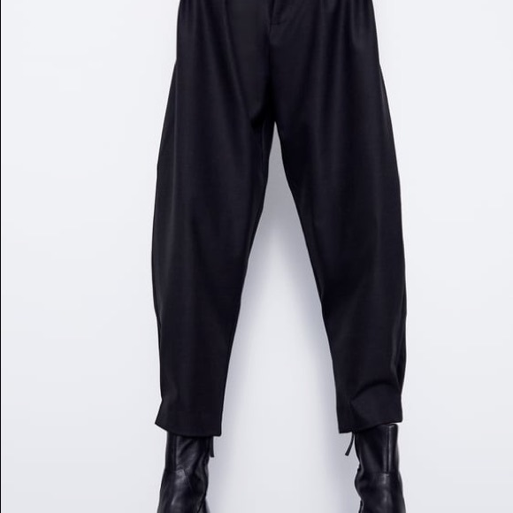 Zara Slouchy Plaid Pants Dark Grey High Waisted - Picture 2 of 7